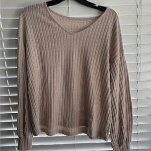 SHEIN V-Neck Ribbed Sweater - Beige